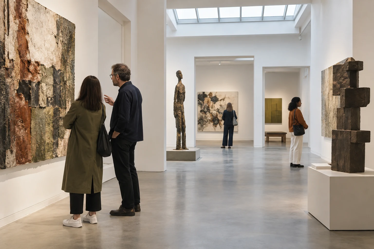 Visitors exploring a complete contemporary gallery exhibition
