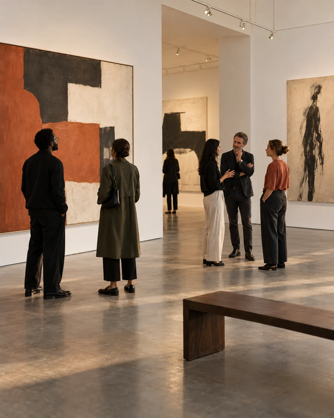 People meeting at a gallery opening